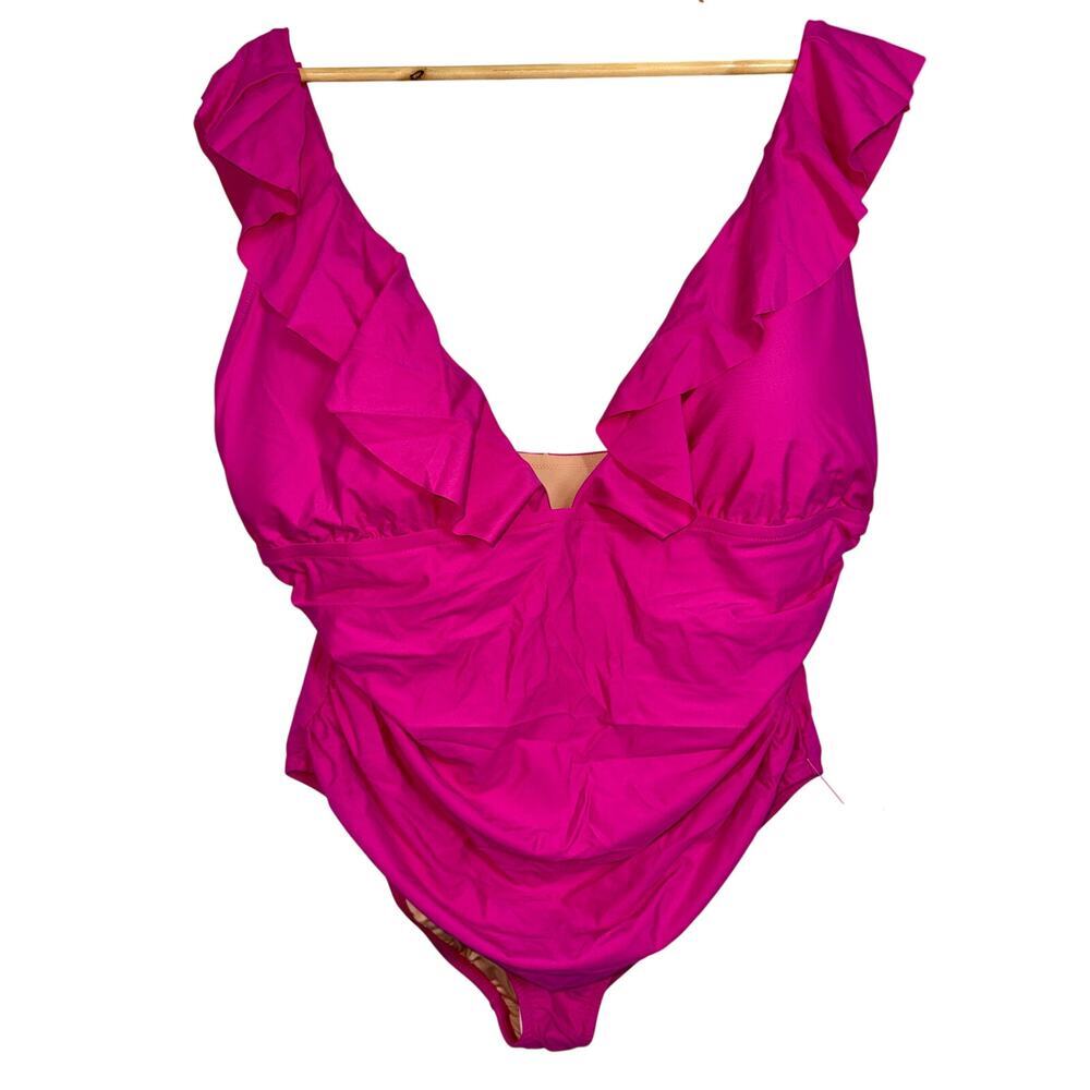 NWT J.Crew Ruched Ruffle One-Piece Swimsuit Radiant Fuchsia Pink Womens Size 24